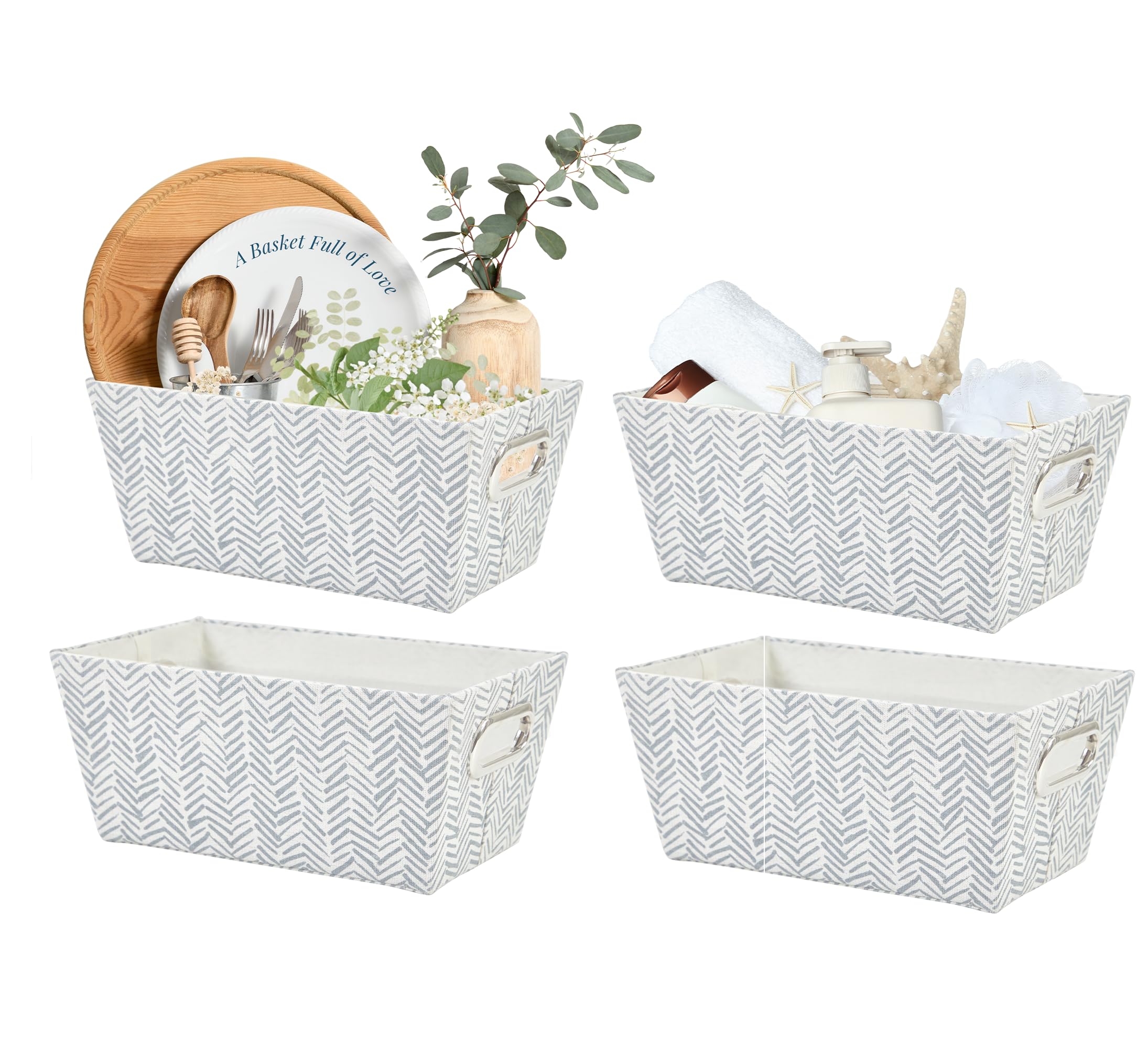 DECOMOMO Gift Basket Empty - Small Basket for All Occasions: Holiday, Baby Shower, Wedding, Anniversary | Perfect for Organizing Countertops, Drawers, and Toiletries (Set of 4 - Pattern Grey)