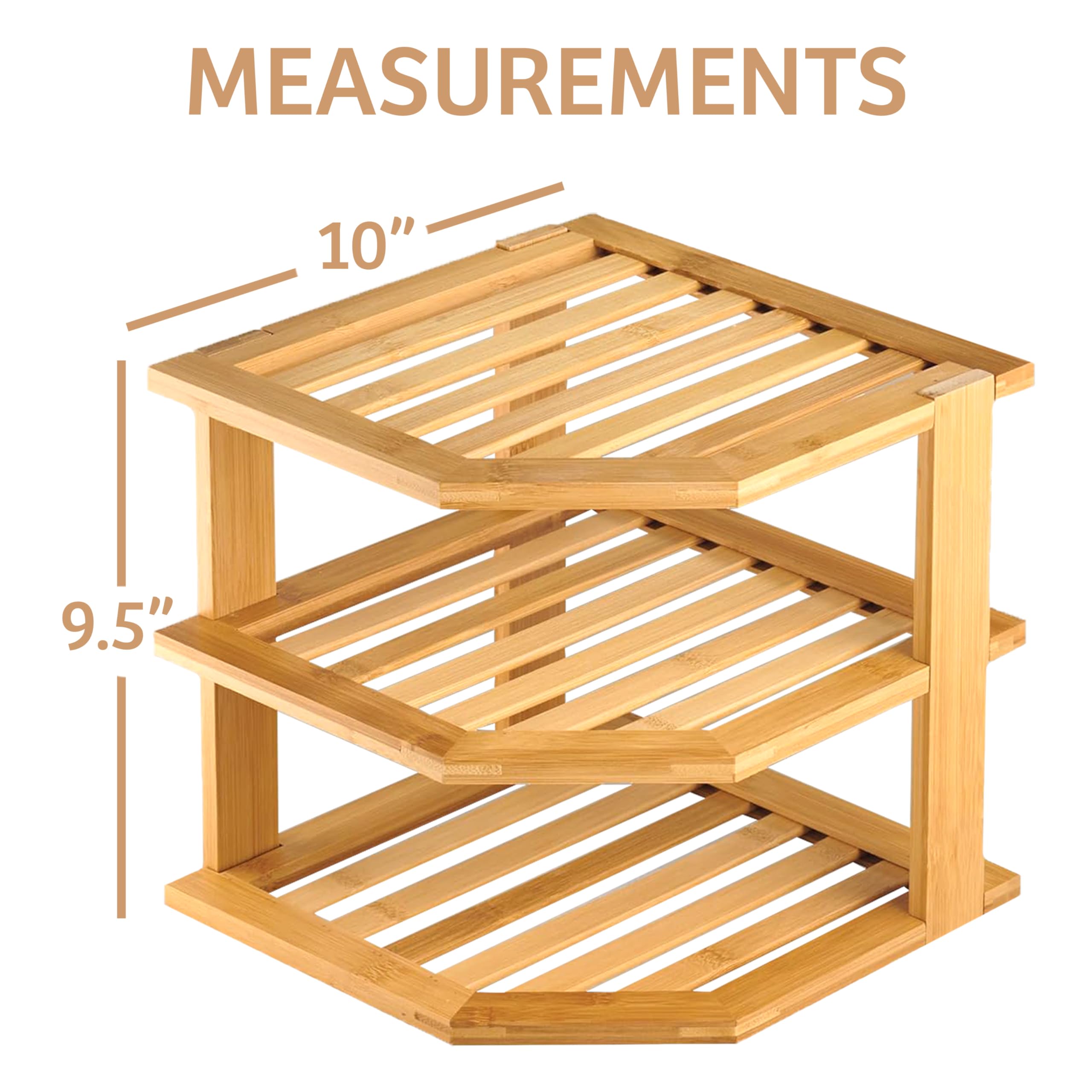 RoyalHouse Bamboo 3-Tier Corner Shelf Organizer for Countertop & Kitchen Cabinet, Space Organizer for Kitchen and Bathroom