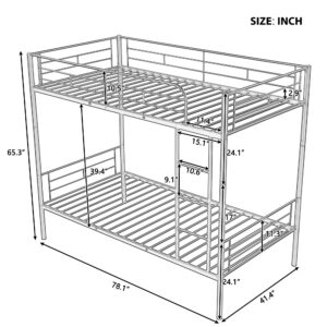 CNANXU Bunk Beds Twin Over Twin, Metal Bunk Bed with Guard Rails,Ladder for Young Boys Girls Dormitory Bedroom, No Box Spring Needed