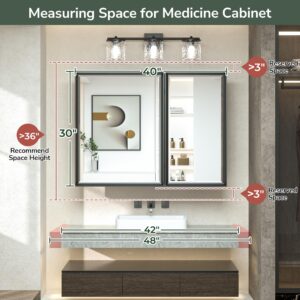 TokeShimi 40x30 Recessed Medicine Cabinet with Mirror, Silver Mirror with Storage Bathroom Aluminum 2 Door, Wall Mounted Metal Recessed Medicine Cabinets for Bathroom with Beveled Mirror