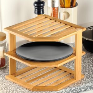 RoyalHouse Bamboo 3-Tier Corner Shelf Organizer for Countertop & Kitchen Cabinet, Space Organizer for Kitchen and Bathroom