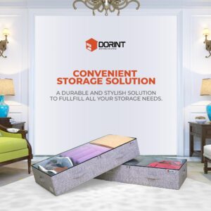 DORINT 2 Pack Under Bed Storage Containers - 4 Reinforced Handles for Clothing, Bedding, Blankets, Towels, Sweaters (6 Inches Tall, 60L)