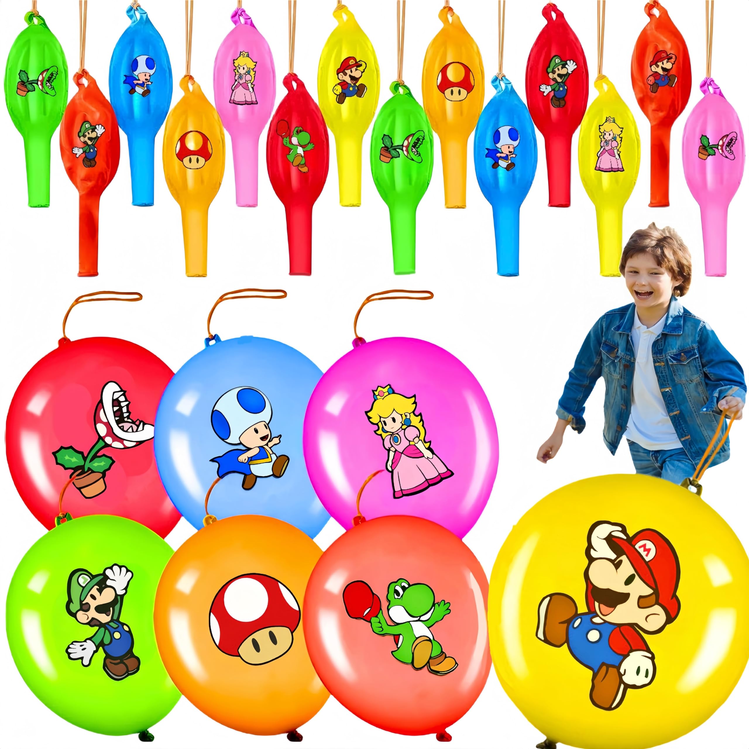 21Pcs Mario Punch Balloons Mario Party Favors for Bounce Balloons, Mario Birthday Party Supplies,Party Balloons for Birthday,Carnival,Prizes,Party Activities,School Rewards,Goodie Bags Fillers