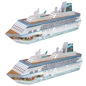 beistle 2 piece three dimensional fillable cruise ship table centerpieces, 13.25" nautical decorations-bon voyage ocean theme party supplies, made in usa since 1900, multicolor