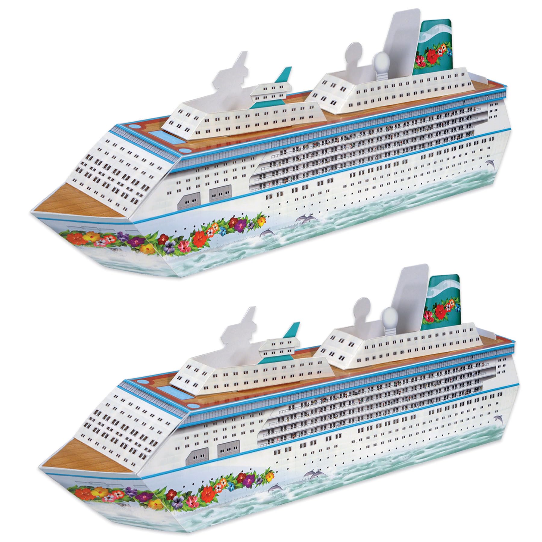 Beistle 2 Piece Three Dimensional Fillable Cruise Ship Table Centerpieces, 13.25" Nautical Decorations-Bon Voyage Ocean Theme Party Supplies, Made In USA Since 1900, Multicolor