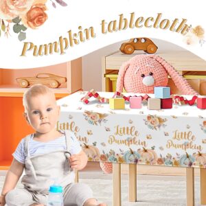 3Pcs Little Pumpkin Tablecloths-Floral Pumpkin Theme Rectangular Plastic Table Covers Fall Baby Shower Birthday Party Supplies for Boys Girls