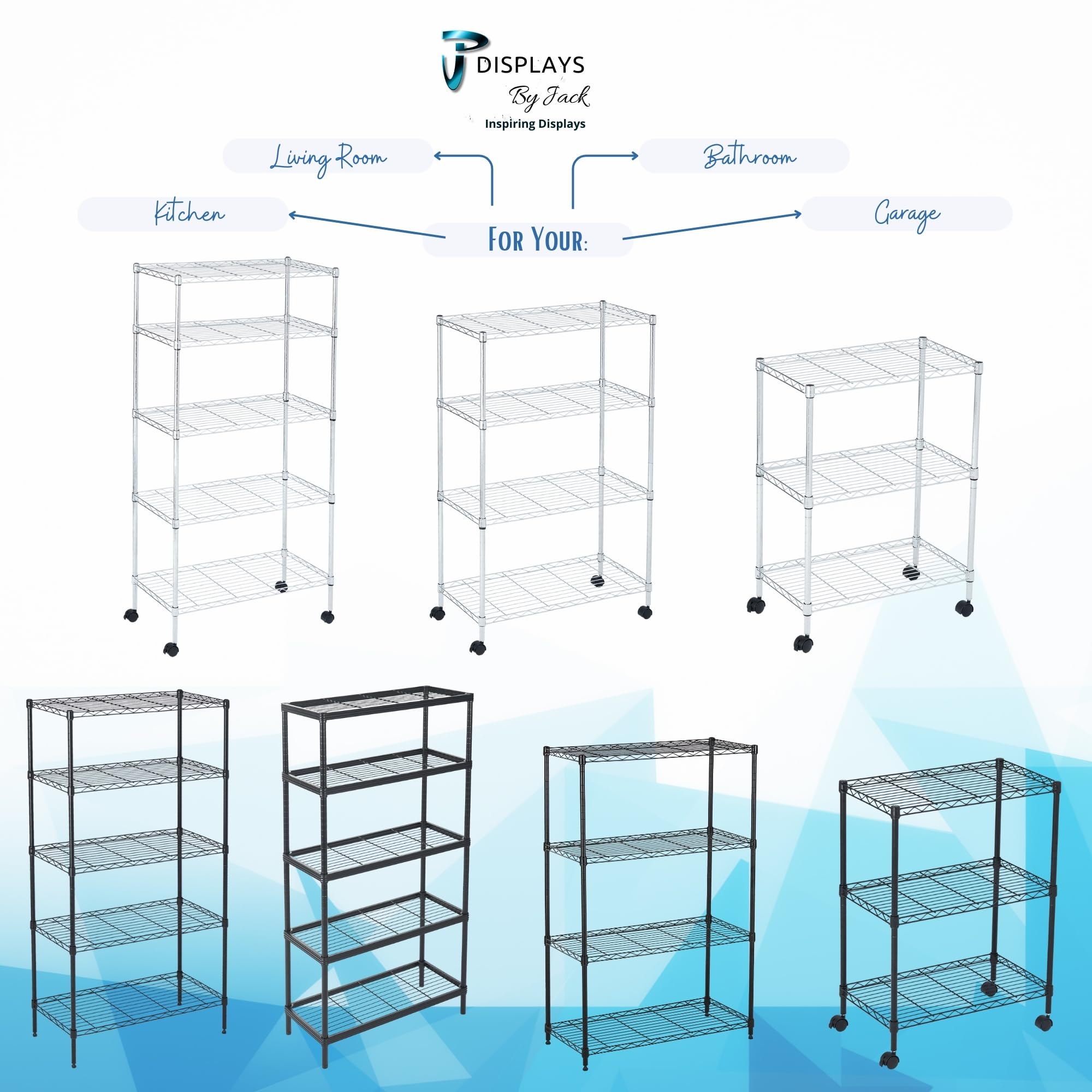 5 Tier Wire Shelving Unit Storage Rack, Metal Heavy Duty Utility Organizers, Organization Units for Products Plant Pantry, Garage, Laundry Racks Durable Shelf Stand,14"W x 30"L x 60"H, Black