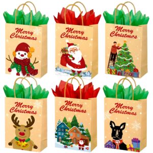 sperpand 24 pack small christmas gift bags with tissues, reusable treat bags with handles and goodie bags, holiday gift bags bulk for xmas gifts decorations