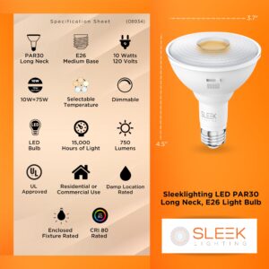 SLEEKLIGHTING LED Par 30 Long Neck,10 Watt (75 Watt Equivalent),750 Lumens, Dimmable, Indoor/Outdoor, Recessed Lighting, Spot Light, E26, ES&UL, 5 CCT (2700K, 3000K, 3500K, 4000K, 5000K) - 4Pack