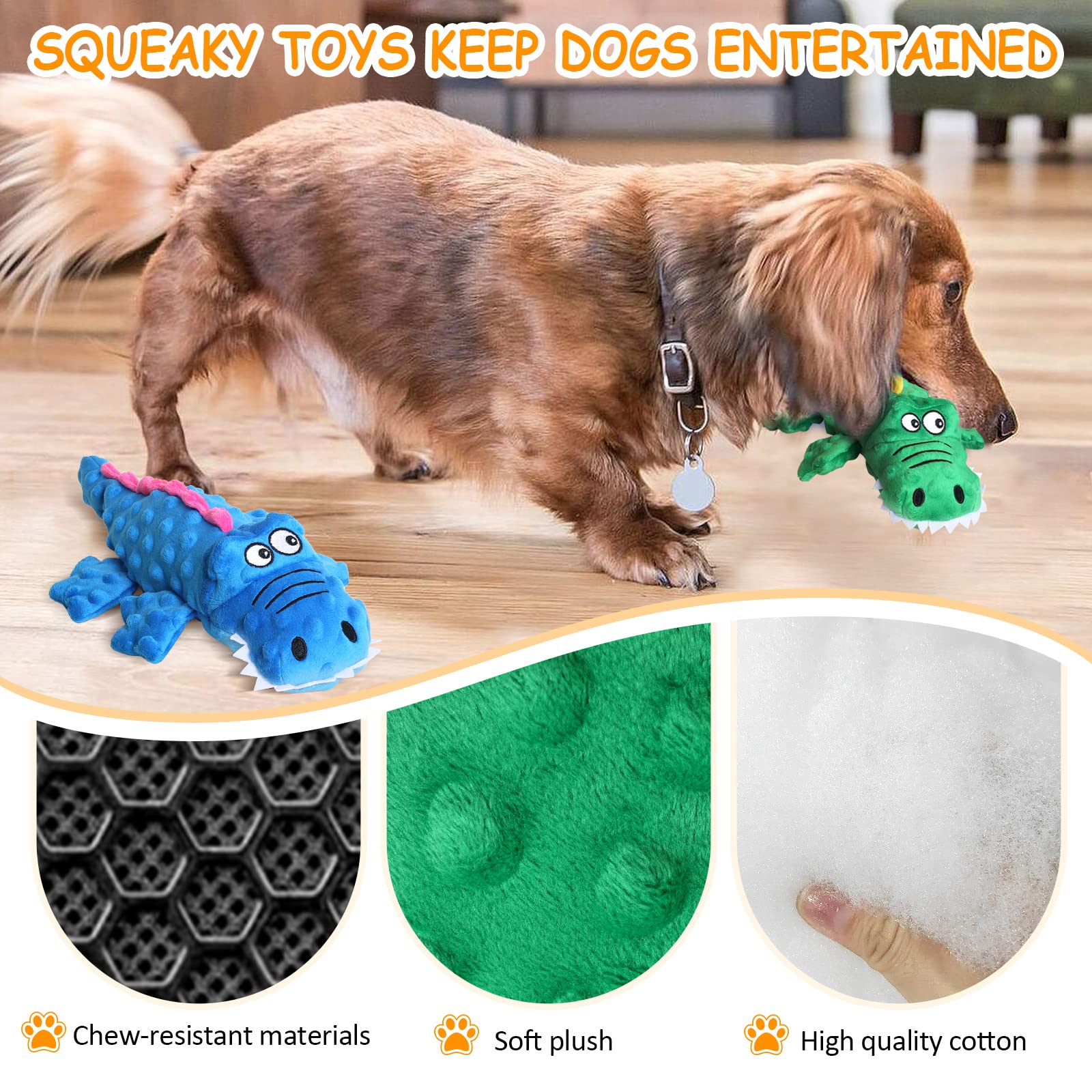 X-XDUN Dog Squeaky Toys Stuffed Crinkle Plush Dog Toys for Puppy Teething, Durable Interactive Dog Chew Toys for Small, Medium and Large Dogs Training and Reduce Boredom