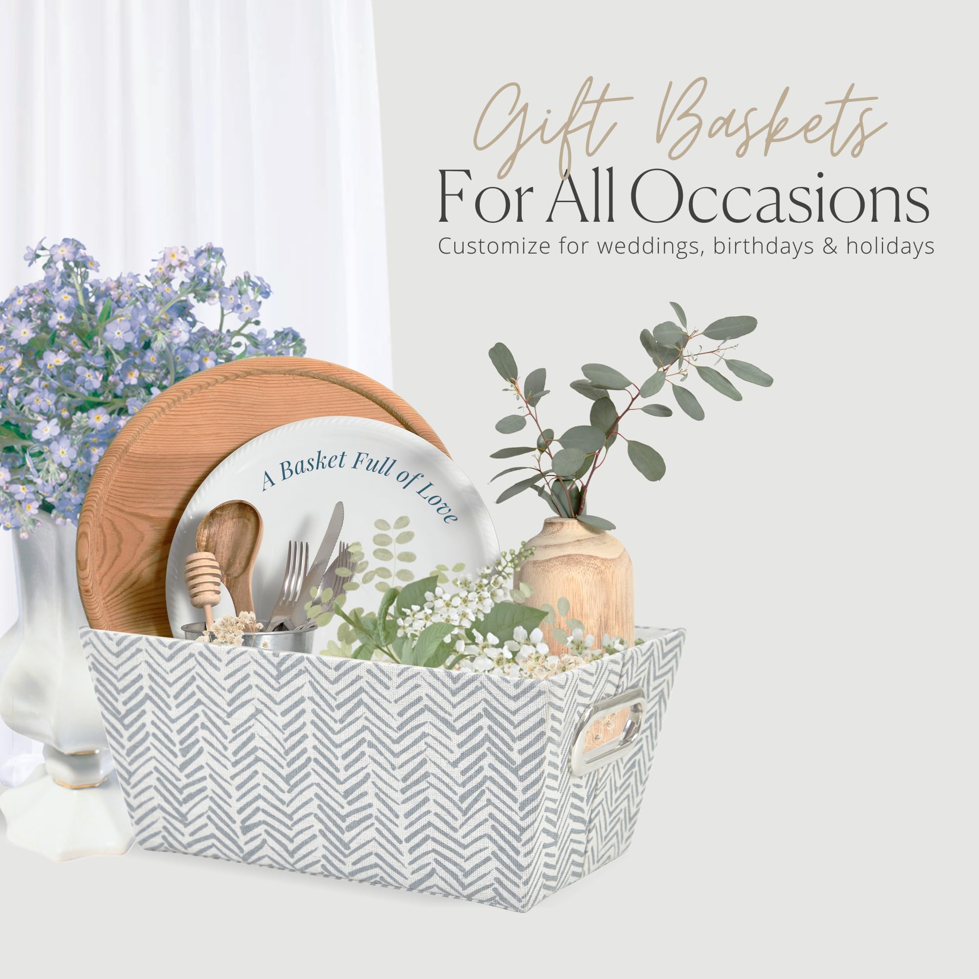 DECOMOMO Gift Basket Empty - Small Basket for All Occasions: Holiday, Baby Shower, Wedding, Anniversary | Perfect for Organizing Countertops, Drawers, and Toiletries (Set of 4 - Pattern Grey)