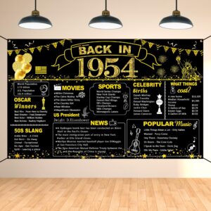 darunaxy 70th birthday black gold party decoration, back in 1954 banner 70 year old birthday party poster supplies vintage 1954 backdrop photography background for men & women 70th class reunion decor