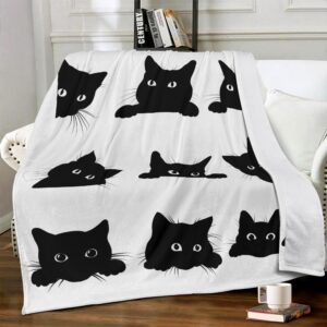 black cat blanket soft cozy fuzzy flannel cute cats throw blanket for teens kids toddlers kawaii kitten throw blankets for couch bed sofa cat living room decor blankets gifts for all season 50x60 inch