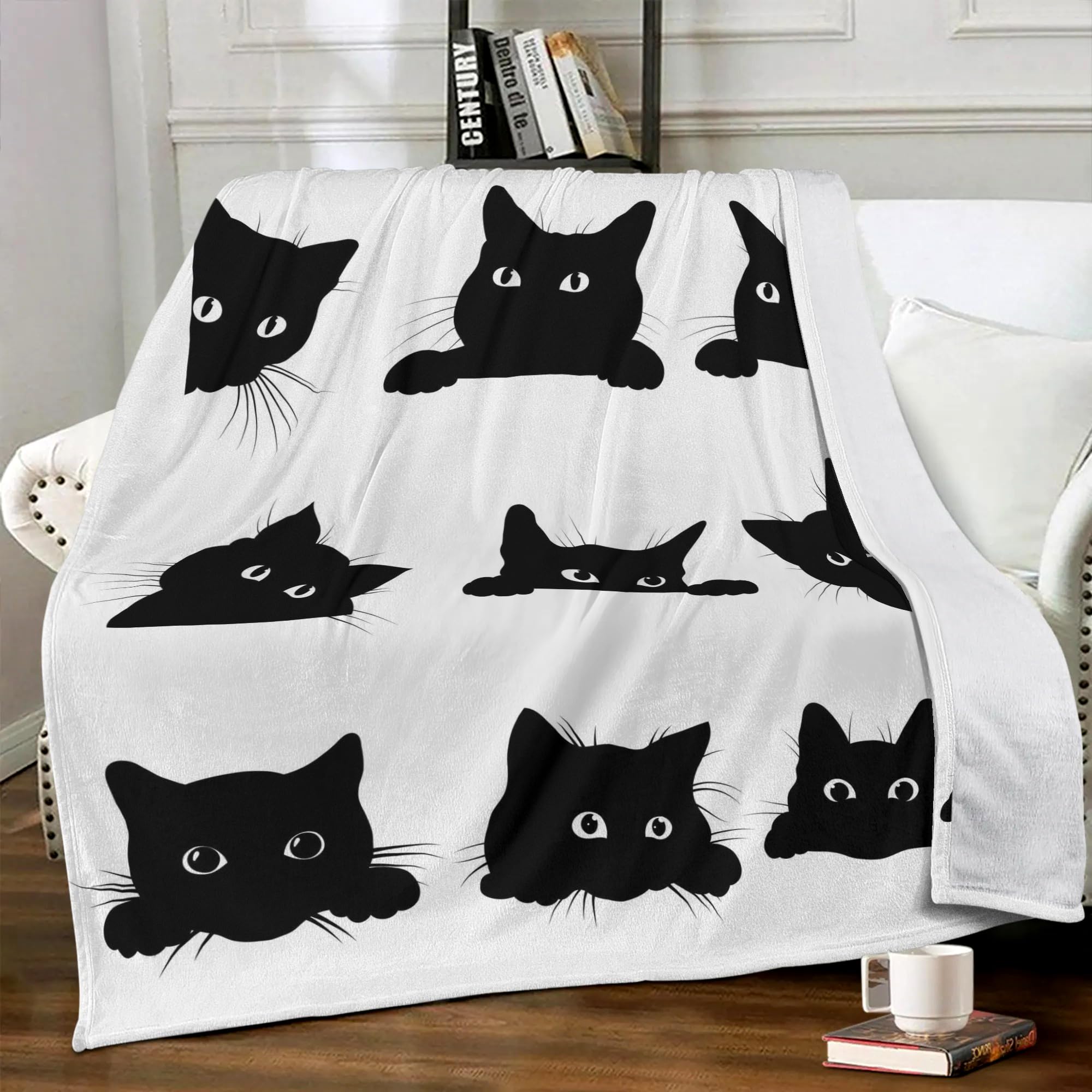 Black Cat Blanket Soft Cozy Fuzzy Flannel Cute Cats Throw Blanket for teens Kids Toddlers Kawaii Kitten Throw Blankets for Couch Bed Sofa Cat Living Room Decor Blankets Gifts for All Season 50x60 Inch