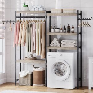 5-tier wood over the washer and dryer storage shelf- laundry room organization space saving laundry drying clothes racks heavy duty adjustable height bathroom shelf for home decor 61"*11.81"*74.02"h