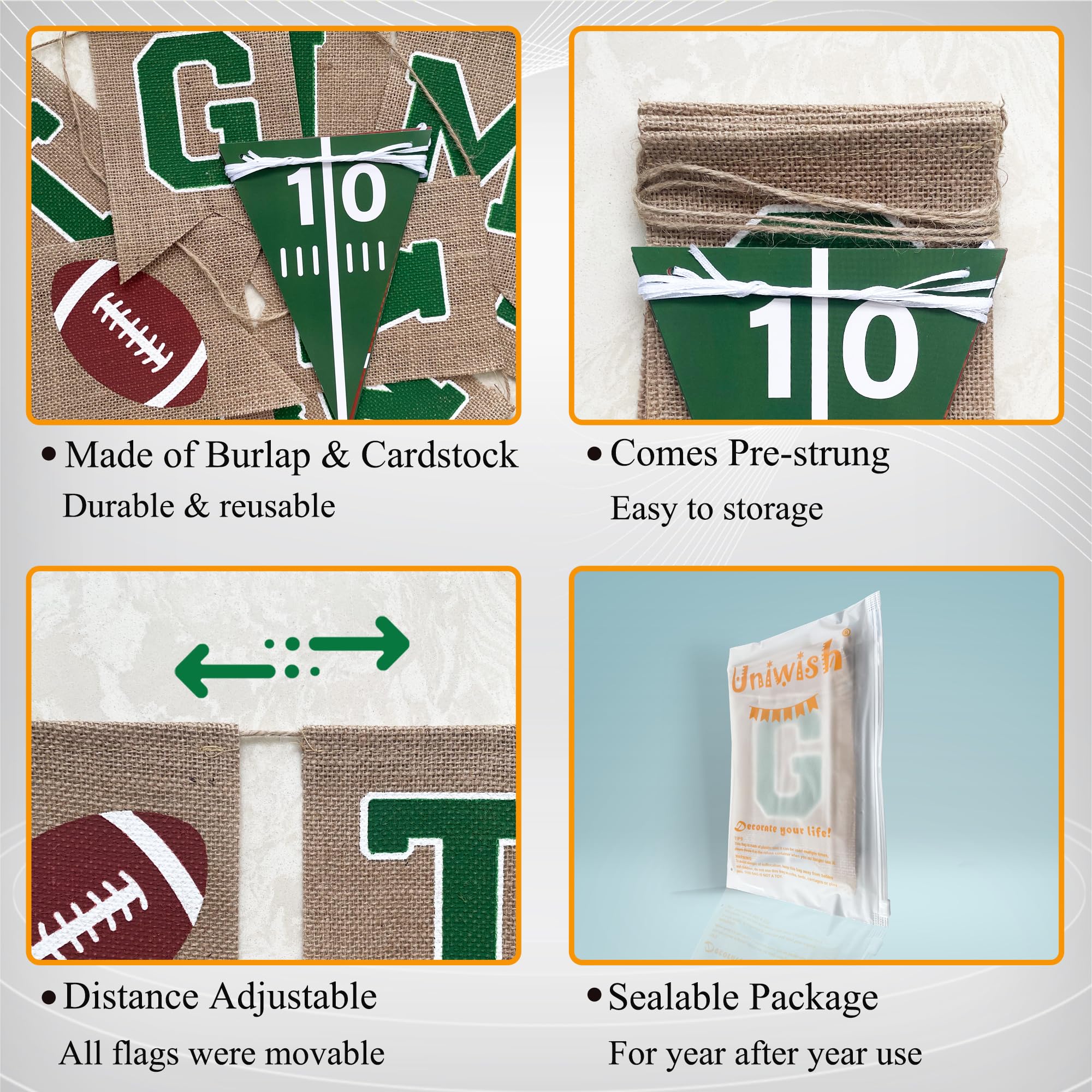 Uniwish Game Time Burlap Banner Football Party Decorations Sports Football Theme Baby Shower Birthday Party Favors Indoor Outdoor Home Decor