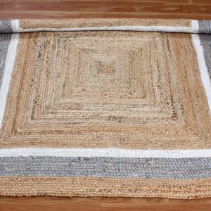 CASAVANI Heavy Material Hand Braided Jute Rug 8 Square Area Rug Kilim Rug Natural Jute Rug Beige Multi Hand Woven Rug Flatweave Rug Indoor Outdoor Rugs for Dining Room Custom Mat Hall Room