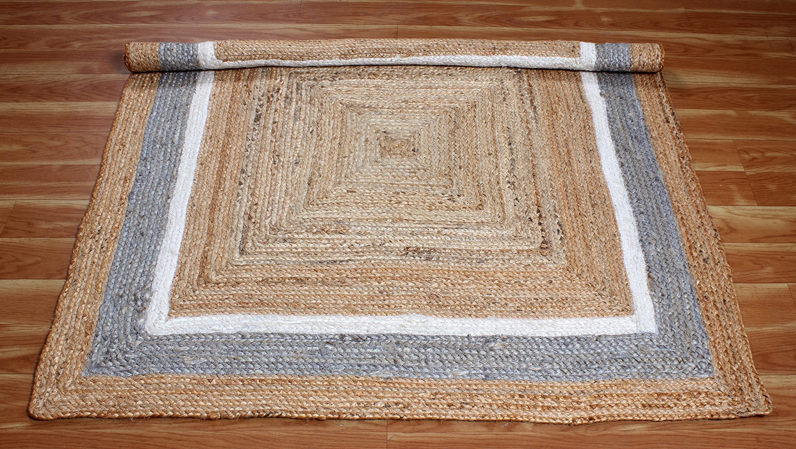 CASAVANI Heavy Material Hand Braided Jute Rug 8 Square Area Rug Kilim Rug Natural Jute Rug Beige Multi Hand Woven Rug Flatweave Rug Indoor Outdoor Rugs for Dining Room Custom Mat Hall Room