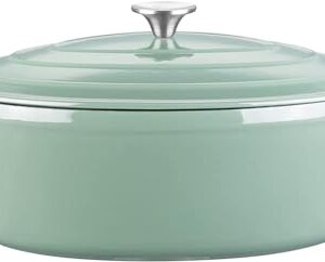 Enameled Cast Iron Oval Dutch Oven, 7 qt Oval Dutch Oven Pot with Lid and Dual Handles for Braising, for Braising, Broiling, Bread Baking, Frying, Green