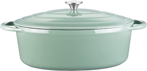 Enameled Cast Iron Oval Dutch Oven, 7 qt Oval Dutch Oven Pot with Lid and Dual Handles for Braising, for Braising, Broiling, Bread Baking, Frying, Green