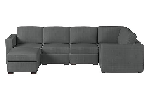 Sectional Couches for Living Room: Modular L Shaped Couch with Ottoman - Grey U Shape Sofa Furniture Set 6 Piece Modern Upholstered Oversized Daybed Sleeper Sofas