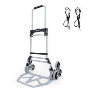 rjtek stair climber dolly - 400 lb capacity, improved tire size, effortlessly climbs 18cm stairs, hand truck and dolly,heavy-duty cart with telescoping handle, large tires, and 2 ropes