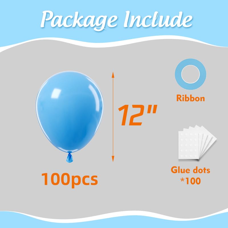 ZHMYBLN Blue Balloons, 100Pcs 12 inch Bright Blue Latex Balloons Round Helium Balloons for Birthday Wedding Baby Shower Anniversary Party Backdrop Decorations