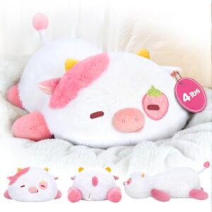 weighted stuffed animals 4.0 lbs – weighted strawberry cow plush, weighted plush animals for kids, cow weighted pillow, birthday gifts for women, girls and males (23 inch)