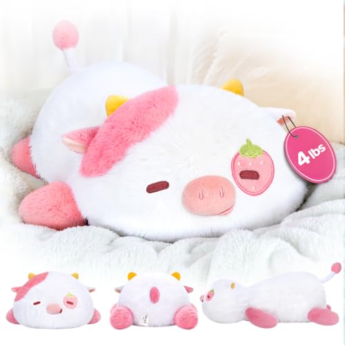 Weighted Stuffed Animals 4.0 Lbs – Weighted Strawberry Cow Plush, Weighted Plush Animals for Kids, Cow Weighted Pillow, Birthday Gifts for Women, Girls and Males (23 inch)