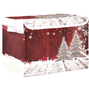 senya Christmas Storage Baskets Collapsible Storage Bins with Lids, Christmas Coffee Tree Red Wooden Storage Boxes Clothes Baskets for Organizing