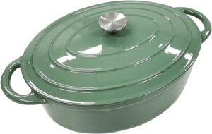 enameled cast iron oval dutch oven, 7 qt oval dutch oven pot with lid and dual handles for braising, for braising, broiling, bread baking, frying, green