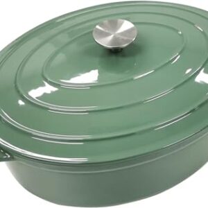 Enameled Cast Iron Oval Dutch Oven, 7 qt Oval Dutch Oven Pot with Lid and Dual Handles for Braising, for Braising, Broiling, Bread Baking, Frying, Green