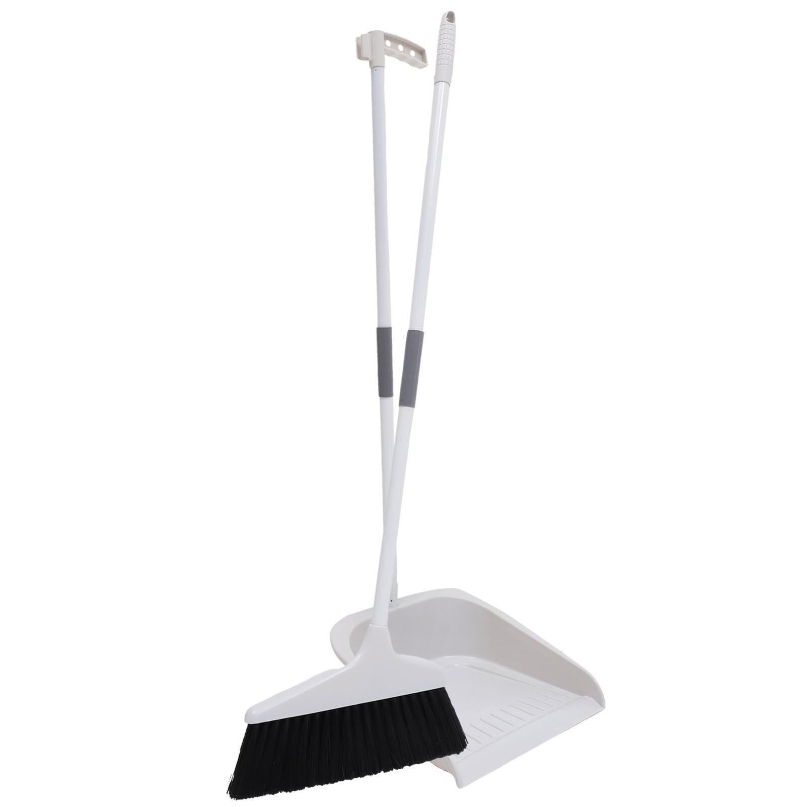 KALLORY Broom and Dustpan Set Dust Pan and Broom Combo for Floor Cleaning Upright Long Handle Broom and Dustpan Set for Sweeping Indoor Outdoor Kitchen Office Lobby Floor White