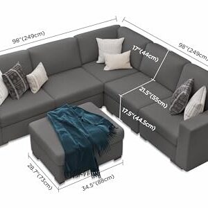 Sectional Couches for Living Room: Modular L Shaped Couch with Ottoman - Grey U Shape Sofa Furniture Set 6 Piece Modern Upholstered Oversized Daybed Sleeper Sofas