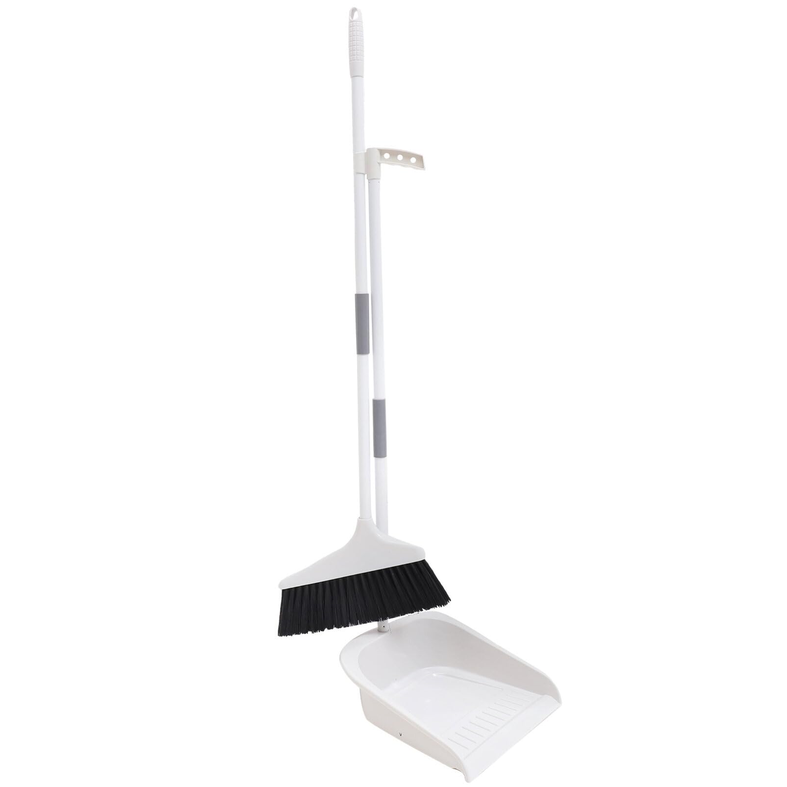 KALLORY Broom and Dustpan Set Dust Pan and Broom Combo for Floor Cleaning Upright Long Handle Broom and Dustpan Set for Sweeping Indoor Outdoor Kitchen Office Lobby Floor White