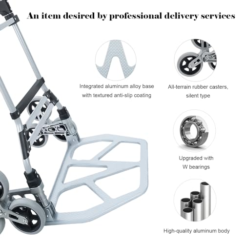 RJTEK Stair Climber Dolly - 400 lb Capacity, Improved Tire Size, Effortlessly Climbs 18cm Stairs, Hand Truck and Dolly,Heavy-Duty Cart with Telescoping Handle, Large Tires, and 2 Ropes