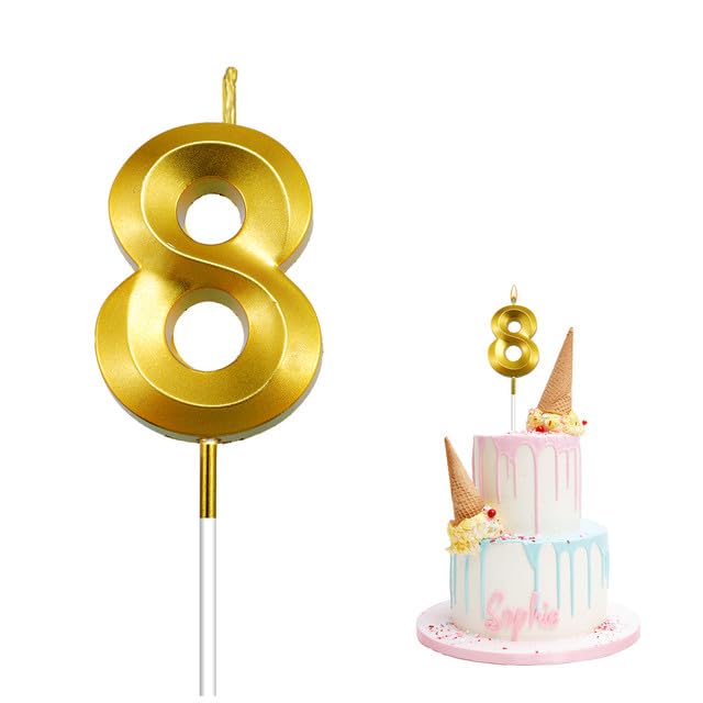 Birthday Candles for Cake, Gold Number 8 Birthday Candles, Happy Birthday Numeral Candle, Number Candles for Cake Decorations for Birthday Party Wedding Anniversary Graduation Celebration