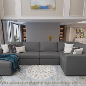 Sectional Couches for Living Room: Modular L Shaped Couch with Ottoman - Grey U Shape Sofa Furniture Set 6 Piece Modern Upholstered Oversized Daybed Sleeper Sofas