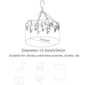 Foshine Clothes Drying Racks Foldable Clip Hangers Drip Hanger Plastic with 20 Drying Clips (Light Grey-Circle)