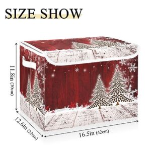 senya Christmas Storage Baskets Collapsible Storage Bins with Lids, Christmas Coffee Tree Red Wooden Storage Boxes Clothes Baskets for Organizing