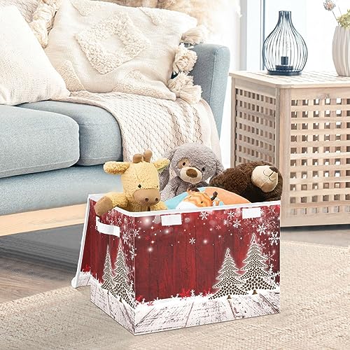 senya Christmas Storage Baskets Collapsible Storage Bins with Lids, Christmas Coffee Tree Red Wooden Storage Boxes Clothes Baskets for Organizing