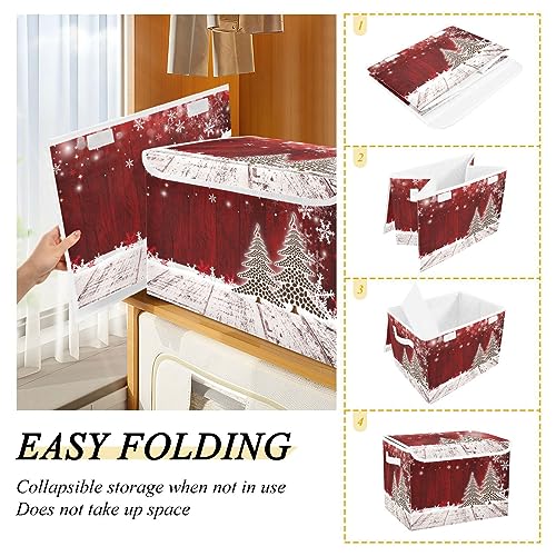 senya Christmas Storage Baskets Collapsible Storage Bins with Lids, Christmas Coffee Tree Red Wooden Storage Boxes Clothes Baskets for Organizing