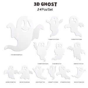 24Pcs Halloween Wall Decor Halloween Ghost Wall Stickers Decals 3D Reusable Ghost Wall Decoration White Spooky Wall Decals for lndoor Outdoor Window Home Room Halloween Party Decorations Supplies