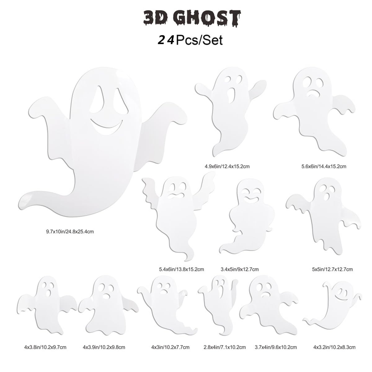 24Pcs Halloween Wall Decor Halloween Ghost Wall Stickers Decals 3D Reusable Ghost Wall Decoration White Spooky Wall Decals for lndoor Outdoor Window Home Room Halloween Party Decorations Supplies