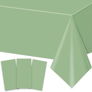 3pack sage green plastic tablecloths for rectangle tables, green disposable table cloth, waterproof sage green table cover for birthday bridal wedding baby shower party decorations, 54 x 108inch