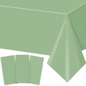 3Pack Sage Green Plastic Tablecloths for Rectangle Tables, Green Disposable Table Cloth, Waterproof Sage Green Table Cover for Birthday Bridal Wedding Baby Shower Party Decorations, 54 X 108Inch