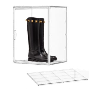 zllzuu super large boot storage boxes clear stackable storage bins, xx-large shoe box organizers with magnetic lids, big acrylic display case an adjustable divider