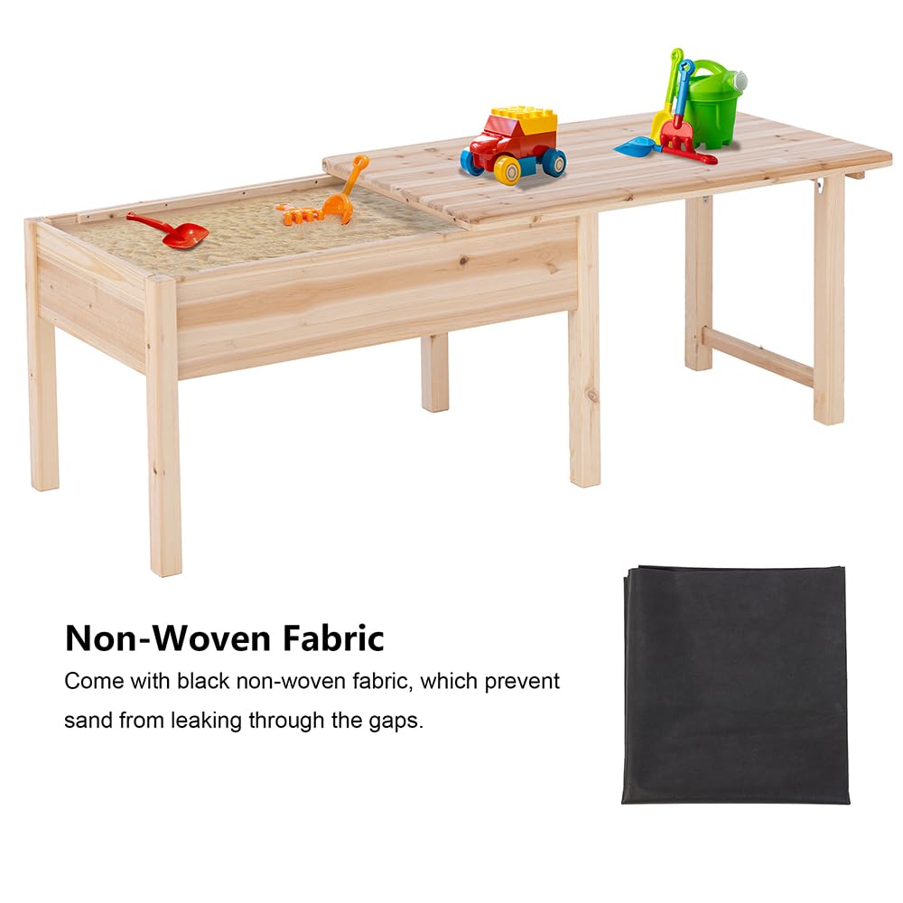 Tiuekes Kid’s Table, Wooden Indoor Sensory Table with Storage, Multi-Functional Activity Play Table with Foldable Tabletop (Natural Wood Color)