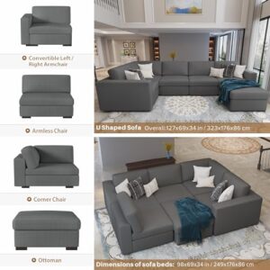 Sectional Couches for Living Room: Modular L Shaped Couch with Ottoman - Grey U Shape Sofa Furniture Set 6 Piece Modern Upholstered Oversized Daybed Sleeper Sofas