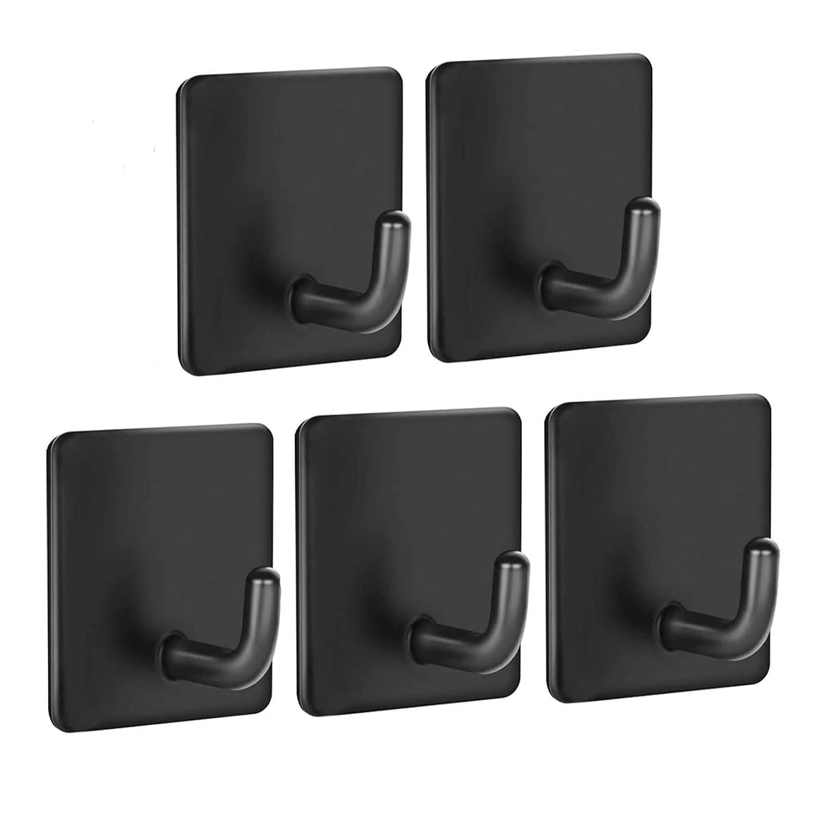 5 Pieces Self Adhesive Hooks, Black Heavy Duty Towel Wall Sticky Hooks Strong Stainless Steel Holder Coat Door Hooks for Bathrooms Kitchen Lavatory Closet Bedroom